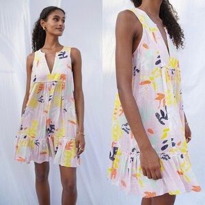 Lemlem NWOT Reef Bib Sleeveless Tiered Mini Dress Multi Pink - Small